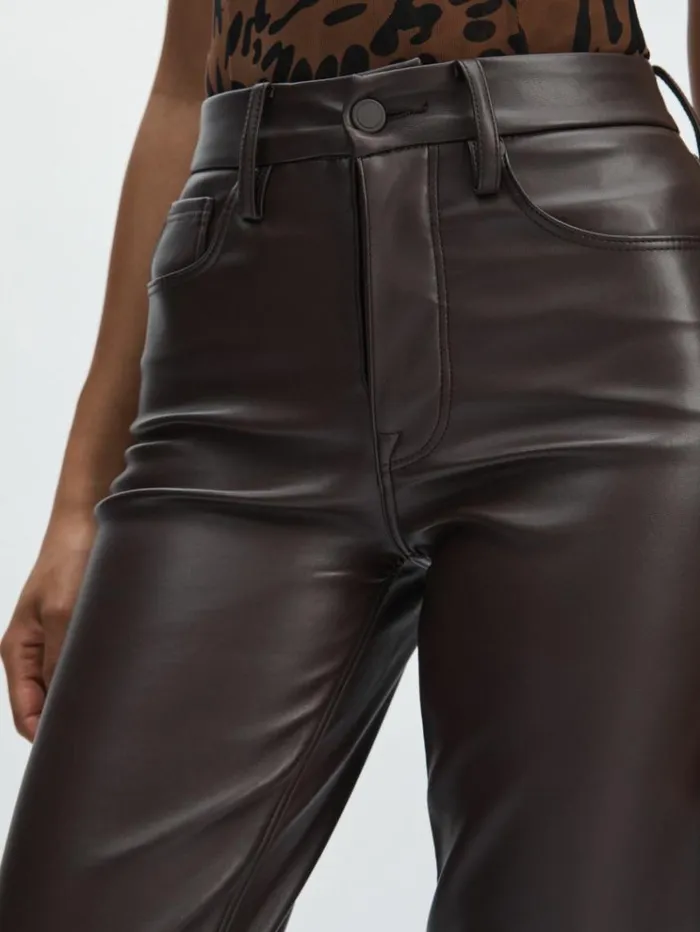 REISS Pants Women Good American FauxLeather StraightLeg Trousers Blackbrown