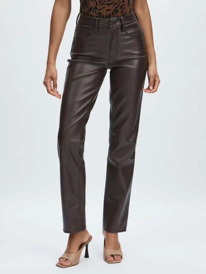 REISS Pants Women Good American FauxLeather StraightLeg Trousers Blackbrown
