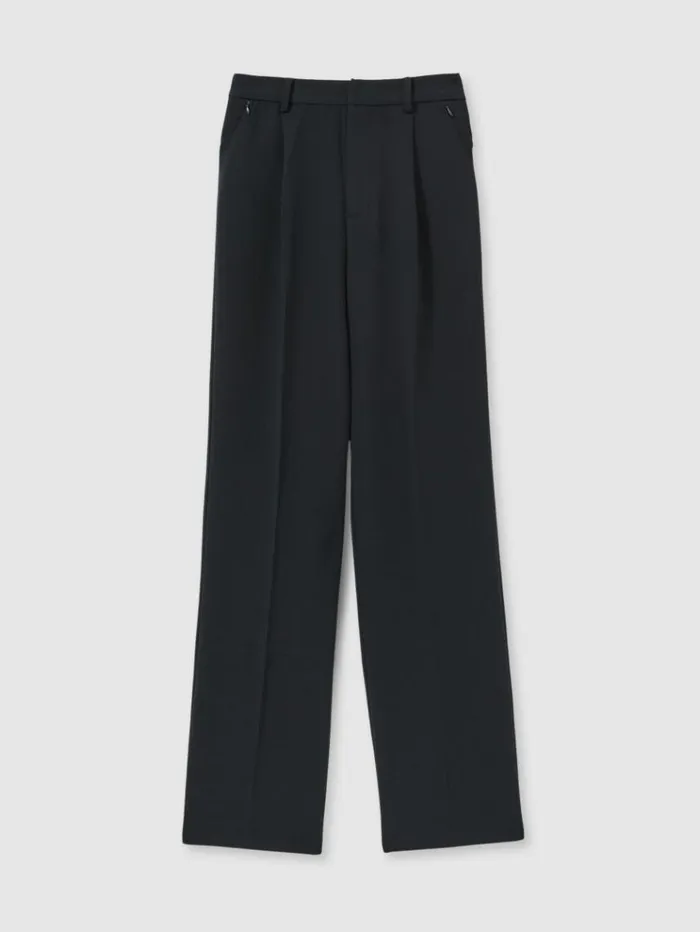 REISS Pants Women Good American High Rise Pleat Front Trousers Navy