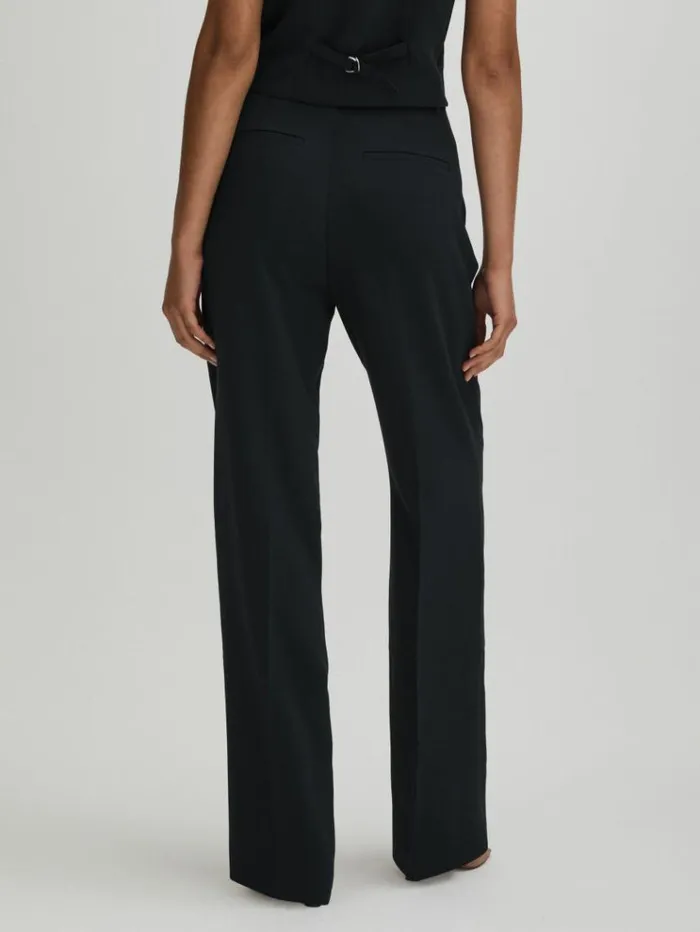 REISS Pants Women Good American High Rise Pleat Front Trousers Navy
