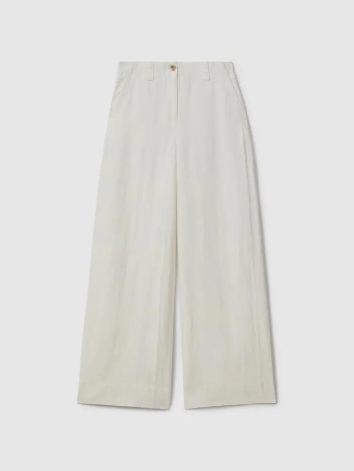 REISS Pants Women Linen Wide Leg Garment Dyed Trousers White