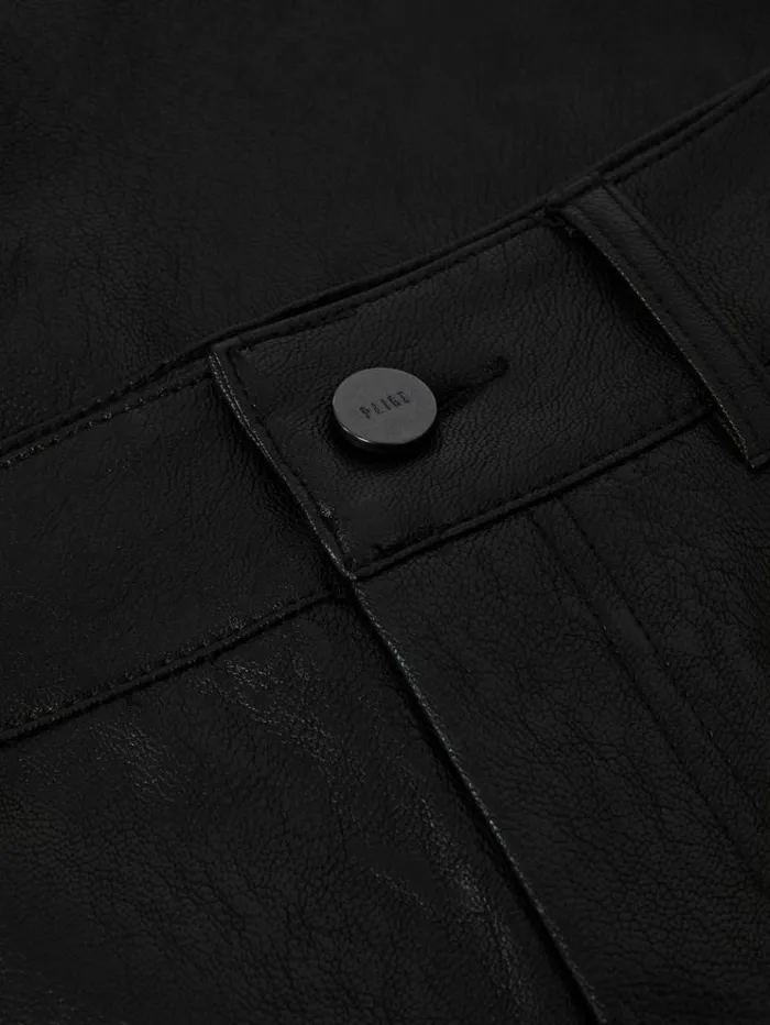 REISS Pants Women Paige High Rise LeatherLook Wide Leg Jeans Black