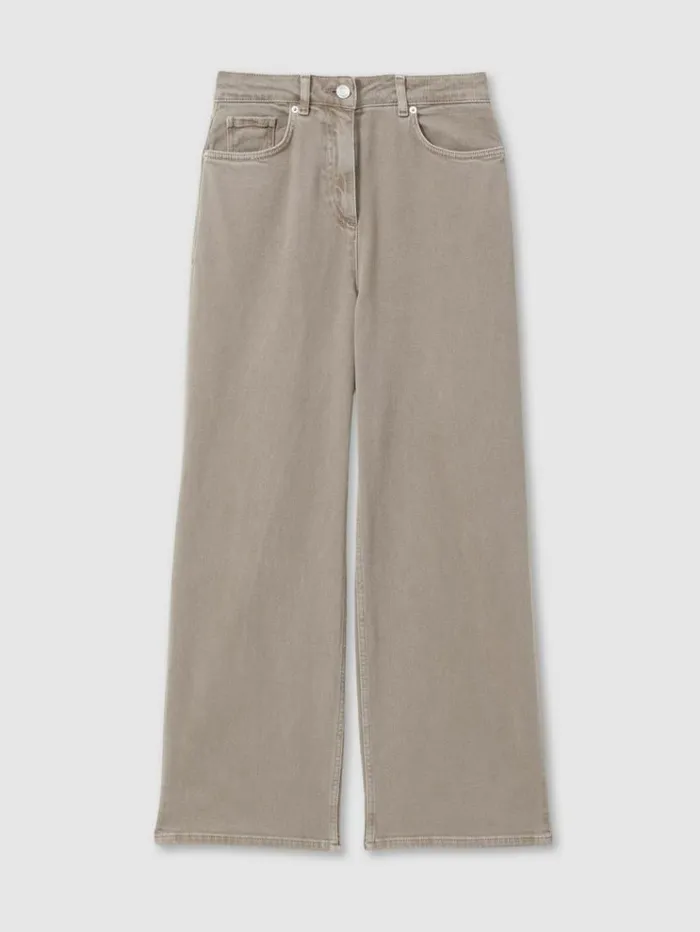REISS Pants Women Relaxed Garment Dyed Wide Leg Jeans Neutral