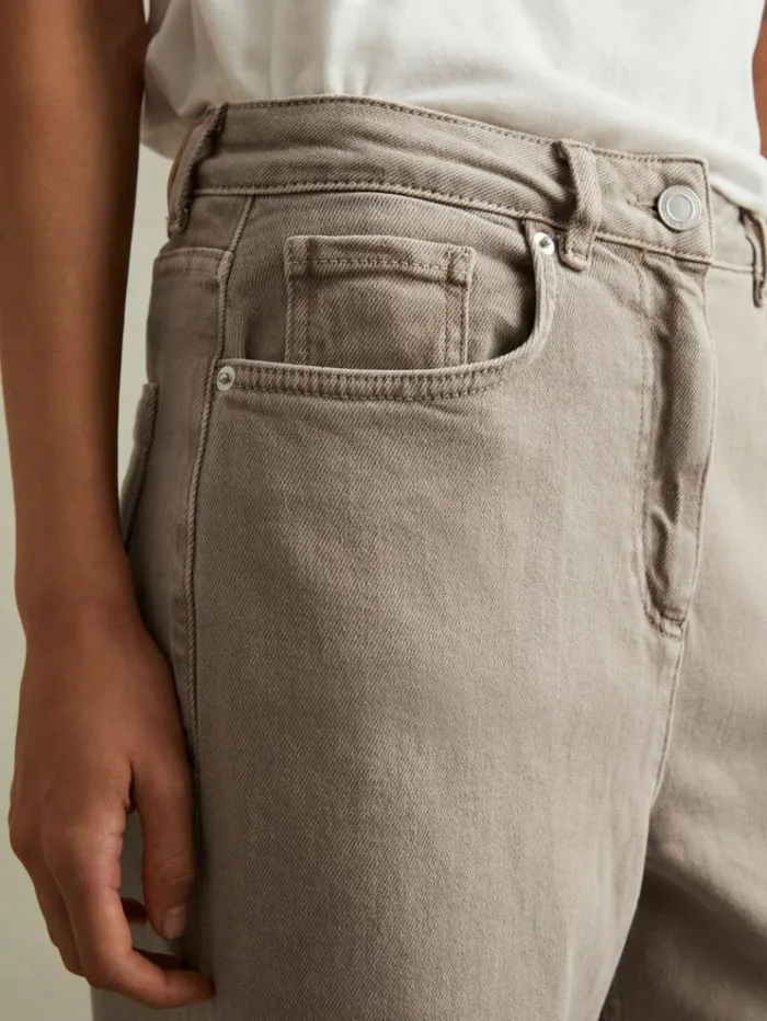 REISS Pants Women Relaxed Garment Dyed Wide Leg Jeans Neutral