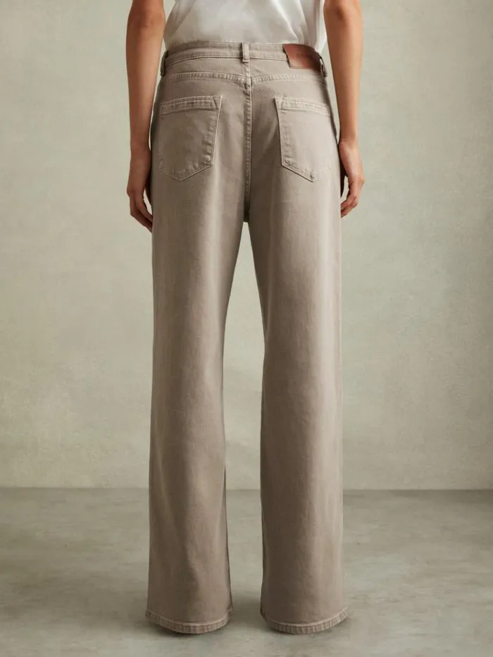 REISS Pants Women Relaxed Garment Dyed Wide Leg Jeans Neutral