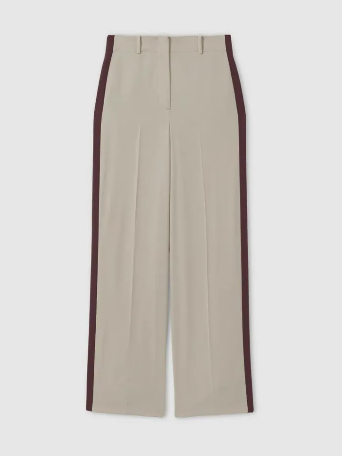 REISS Pants Women Side Stripe Wide Leg Trousers Stone