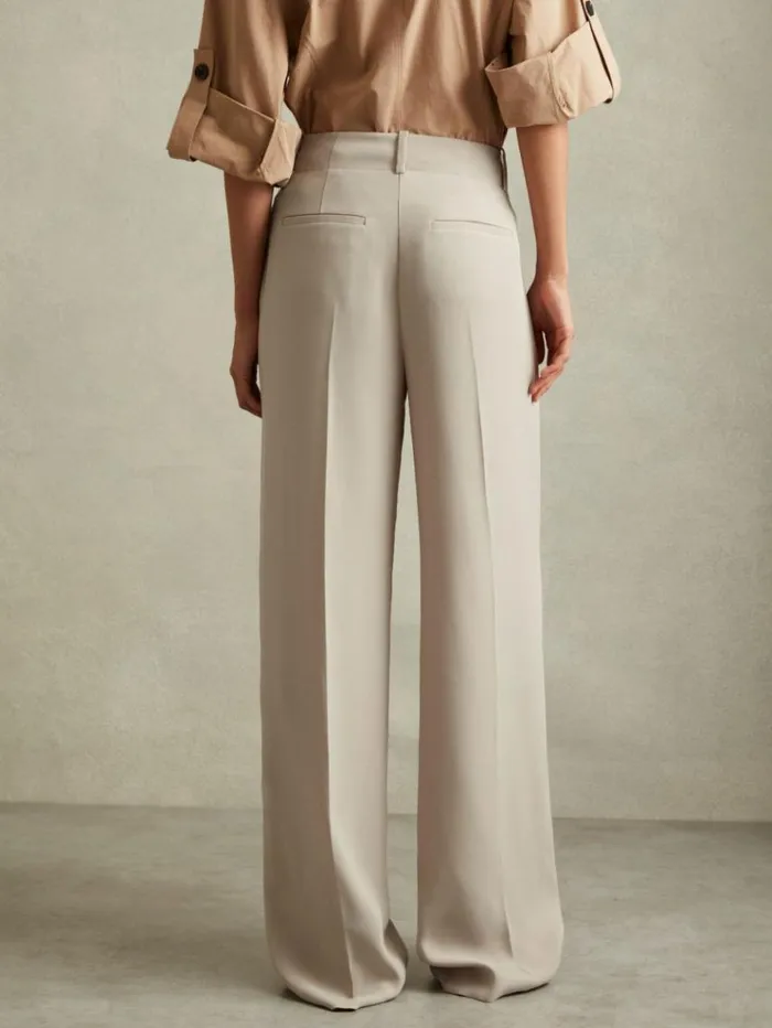 REISS Pants Women Side Stripe Wide Leg Trousers Stone