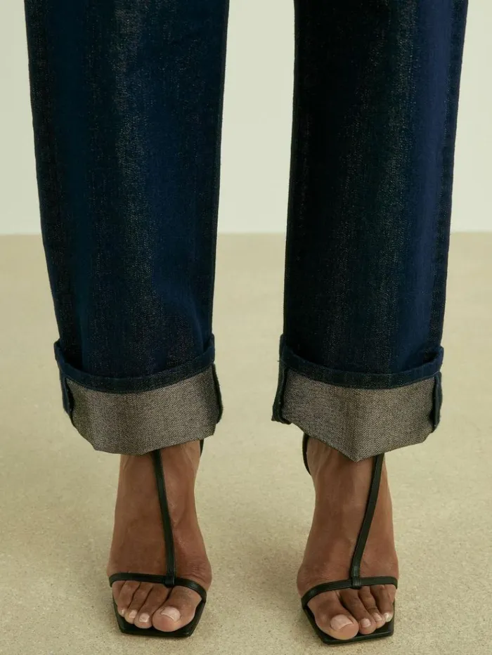 REISS Pants Women SlimLeg MetallicThread TurnUp Jeans Indigo
