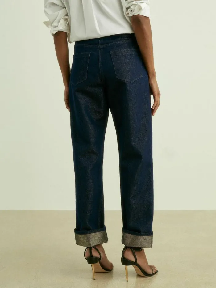 REISS Pants Women SlimLeg MetallicThread TurnUp Jeans Indigo