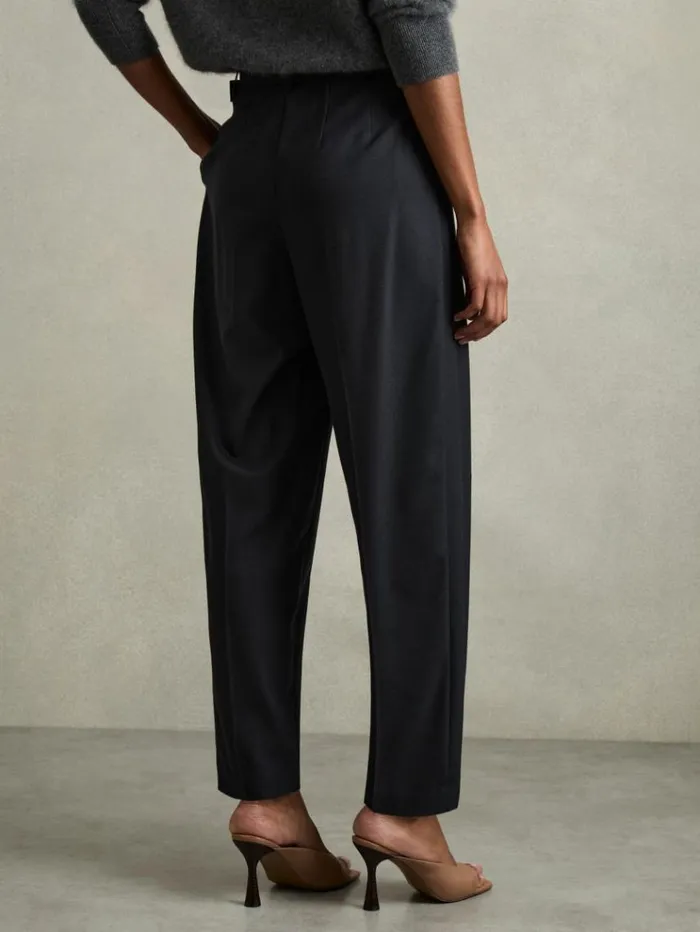 REISS Pants Women Tapered Belted Trousers Navy