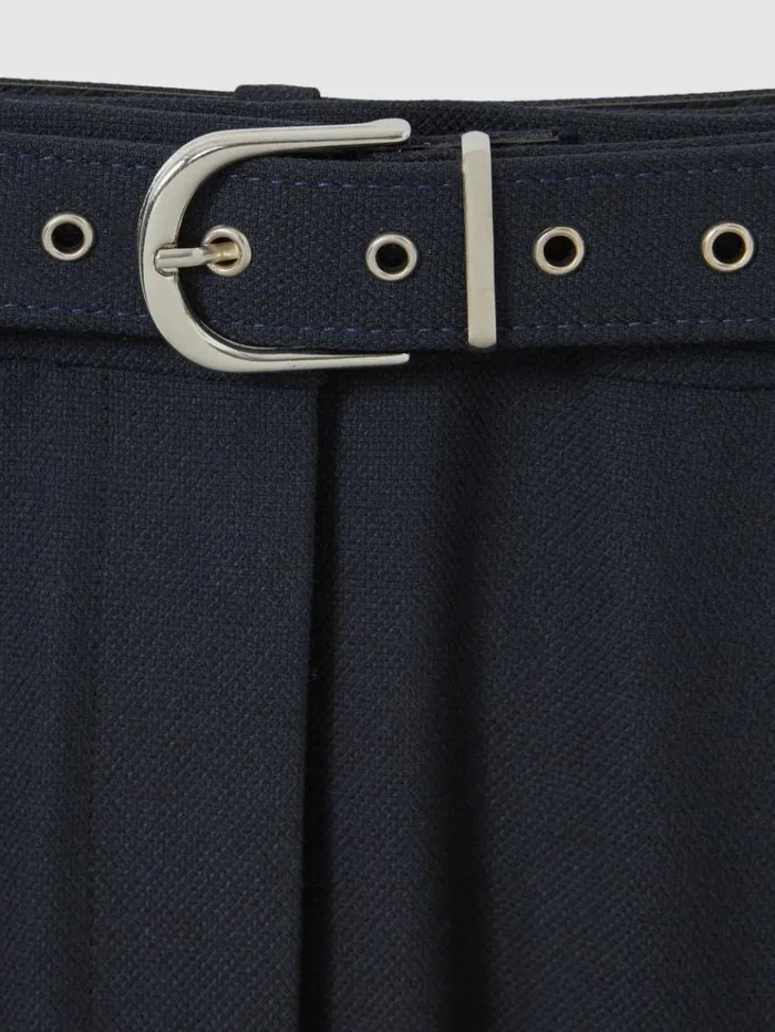 REISS Pants Women Tapered Belted Trousers Navy