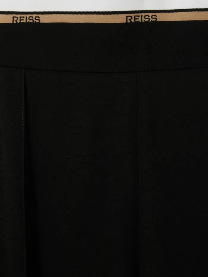 REISS Pants Women Waistband Detail Wide Leg Trousers Black