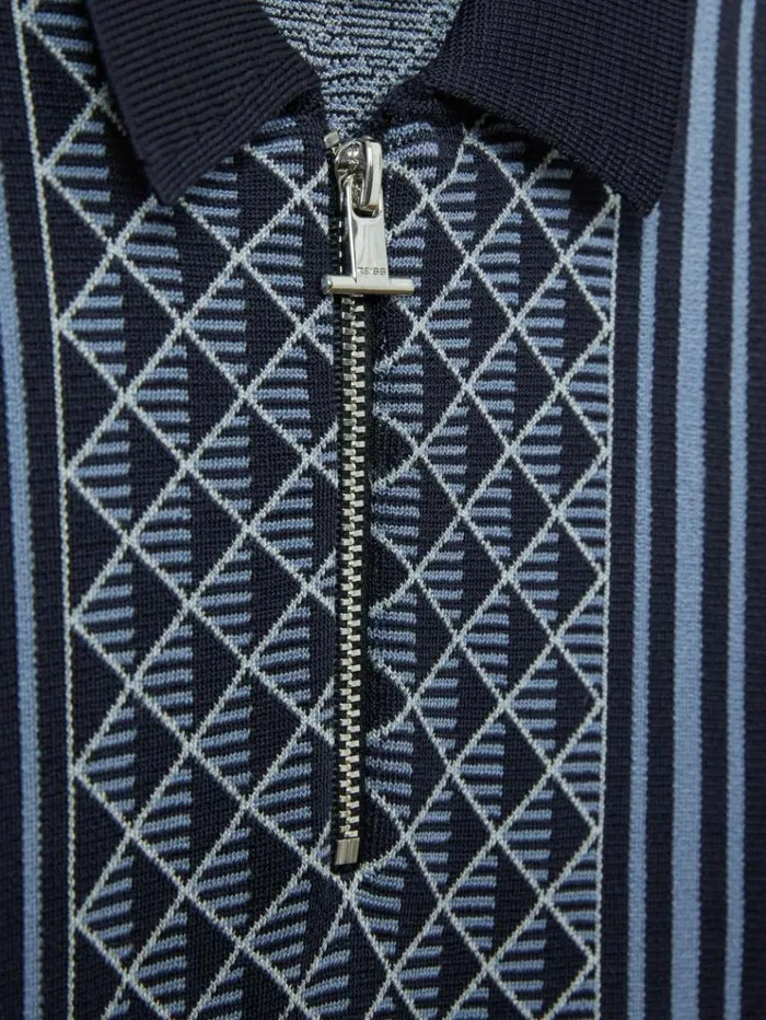 REISS Polo Shirts Children Diamond Stitch HalfZip Polo Shirt Navyairforce Blue