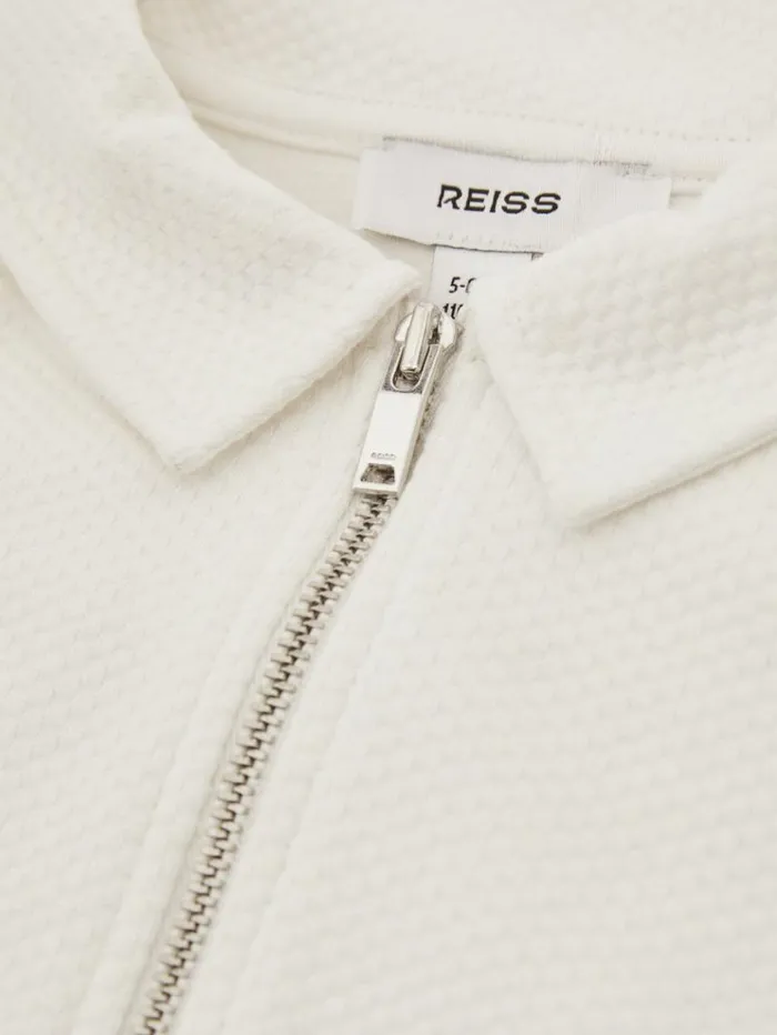 REISS Polo Shirts Children Textured Half Zip Polo Shirt Off White