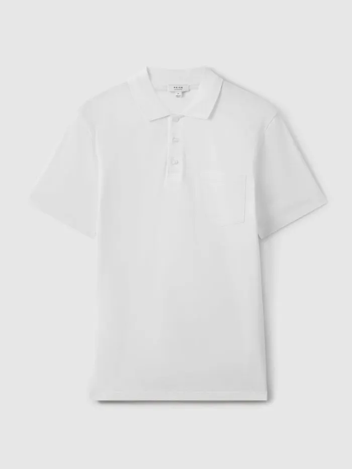 REISS Polo Shirts Men Mercerised Cotton Polo Shirt White
