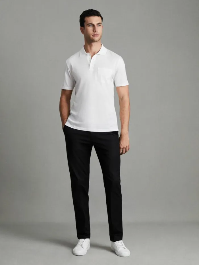REISS Polo Shirts Men Mercerised Cotton Polo Shirt White