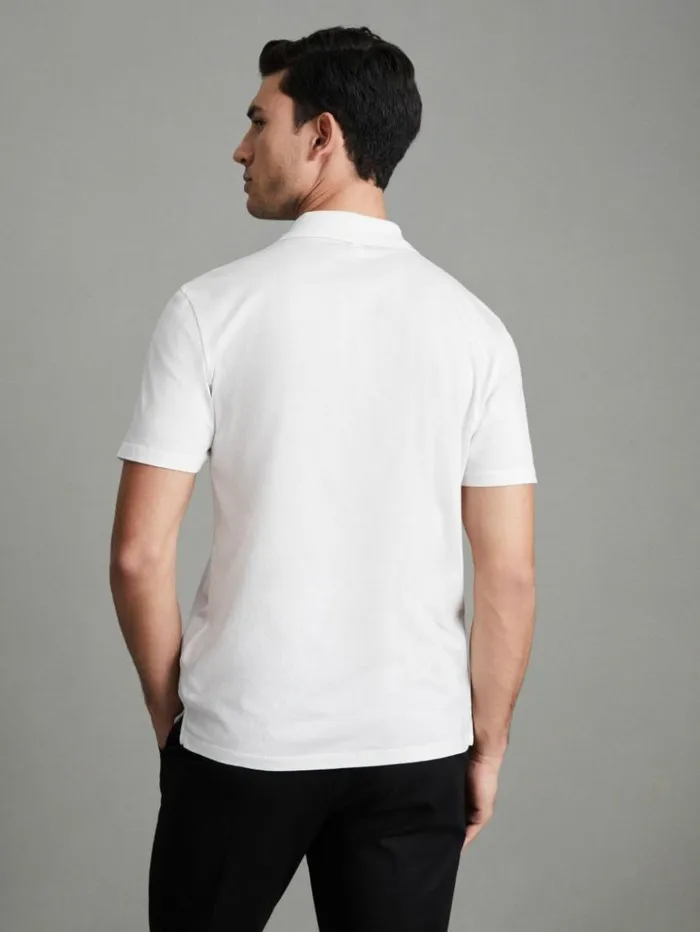 REISS Polo Shirts Men Mercerised Cotton Polo Shirt White