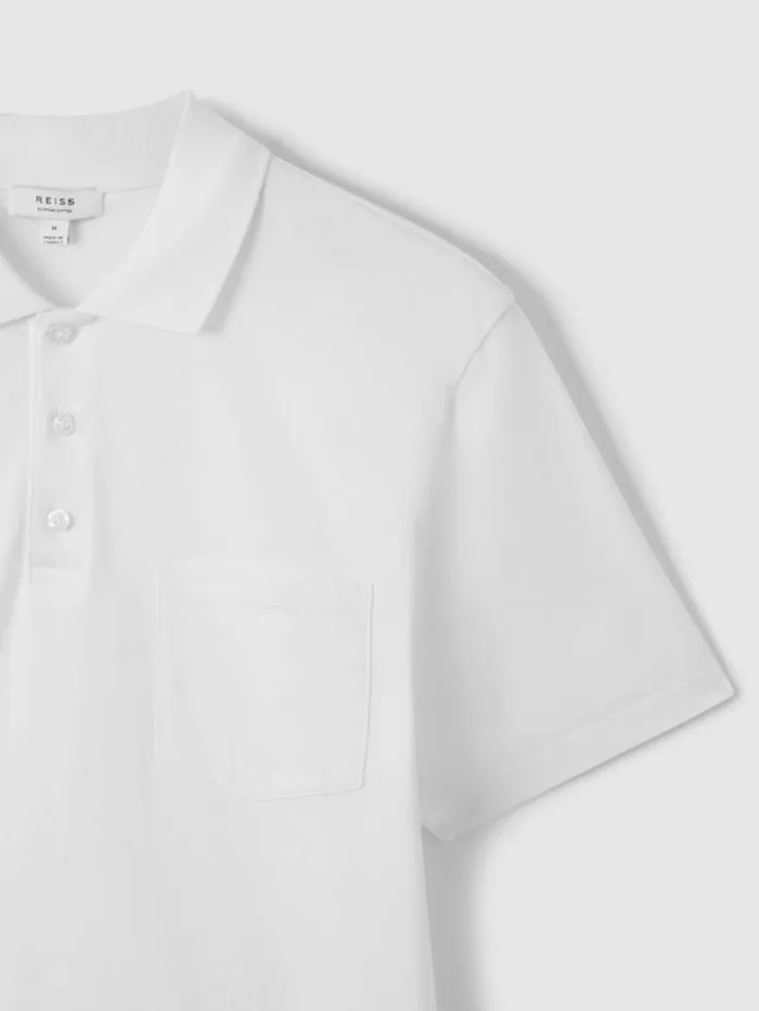 REISS Polo Shirts Men Mercerised Cotton Polo Shirt White