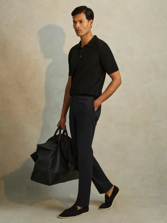REISS Polo Shirts Men Merino Wool Polo Shirt Black