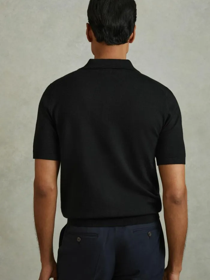 REISS Polo Shirts Men Merino Wool Polo Shirt Black