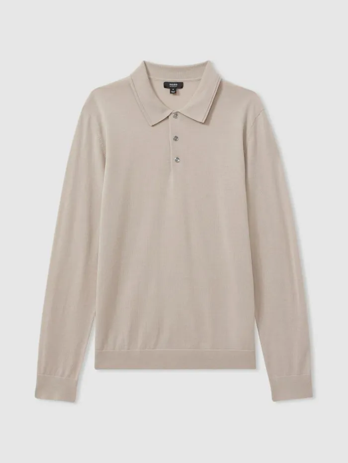 REISS Polo Shirts Men Merino Wool Polo Shirt Washed Stone