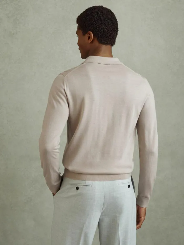 REISS Polo Shirts Men Merino Wool Polo Shirt Washed Stone