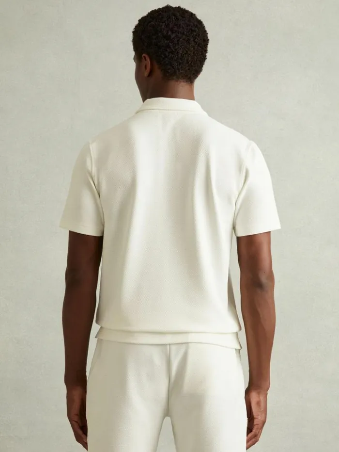 REISS Polo Shirts Men Textured ZipNeck Polo Shirt Off White