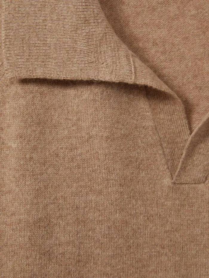 REISS Polo Shirts Men WoolCashmere OpenCollar Polo Shirt Soft Camel