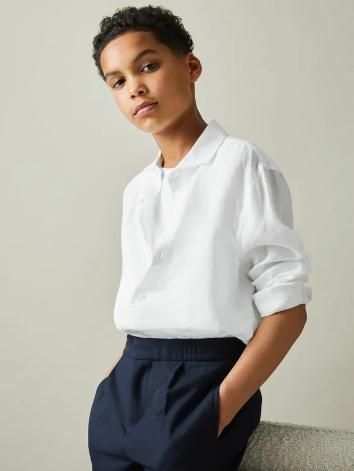 REISS Shirts Children 100 Linen Cutaway Collar Shirt White