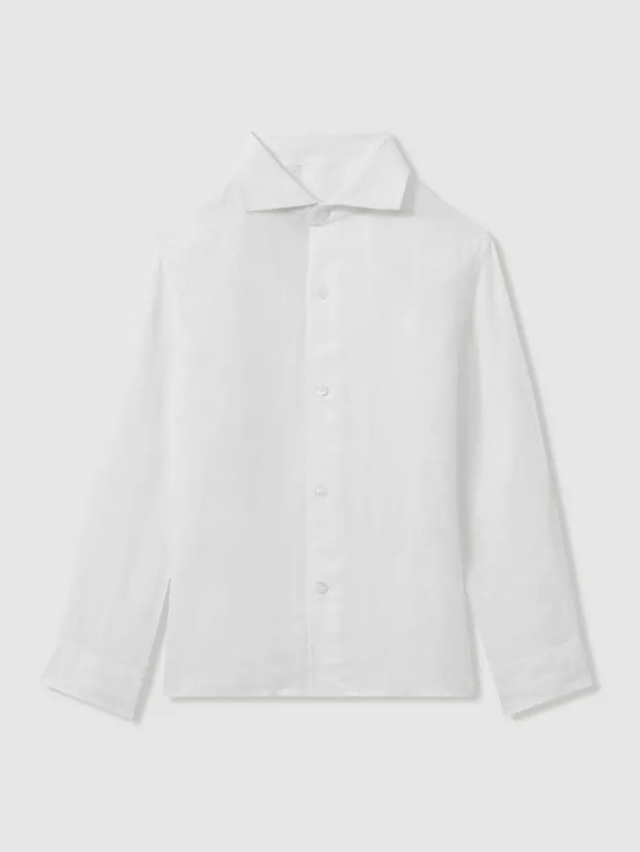 REISS Shirts Children 100 Linen Cutaway Collar Shirt White