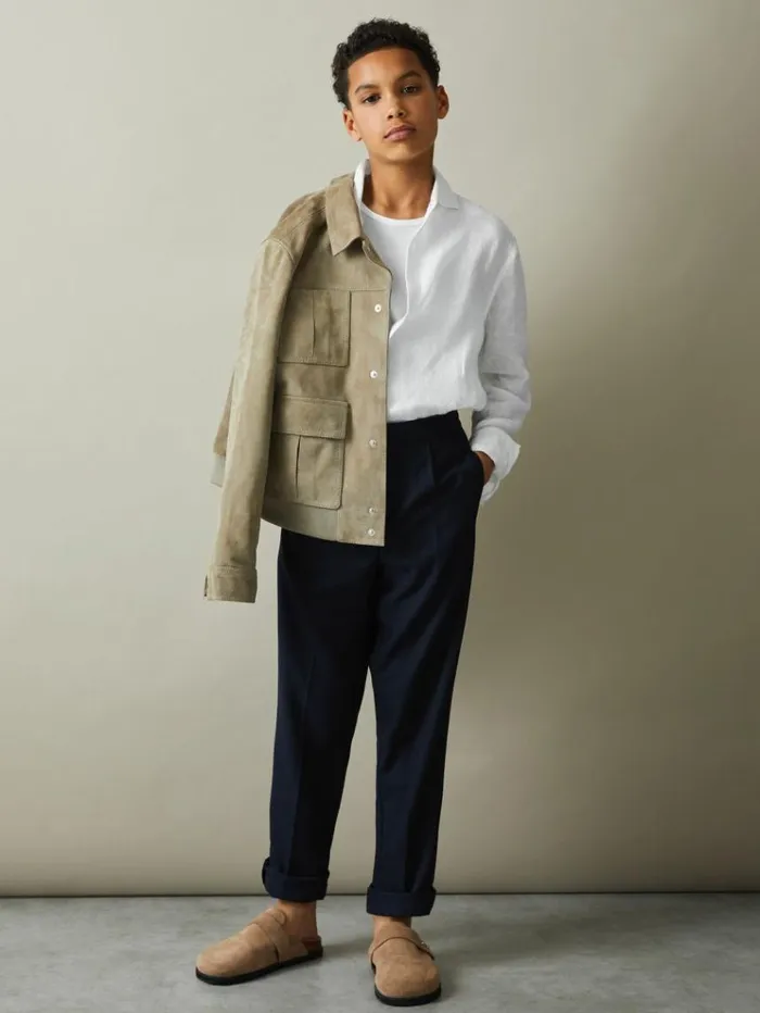 REISS Shirts Children 100 Linen Cutaway Collar Shirt White