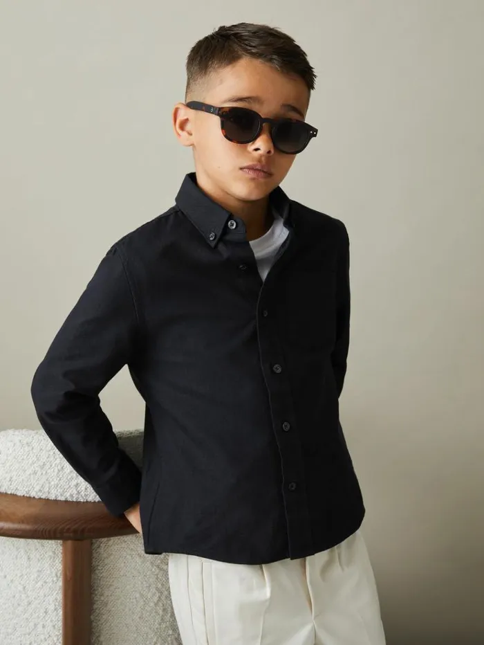 REISS Shirts Children 100 Oxford Cotton Shirt Navy