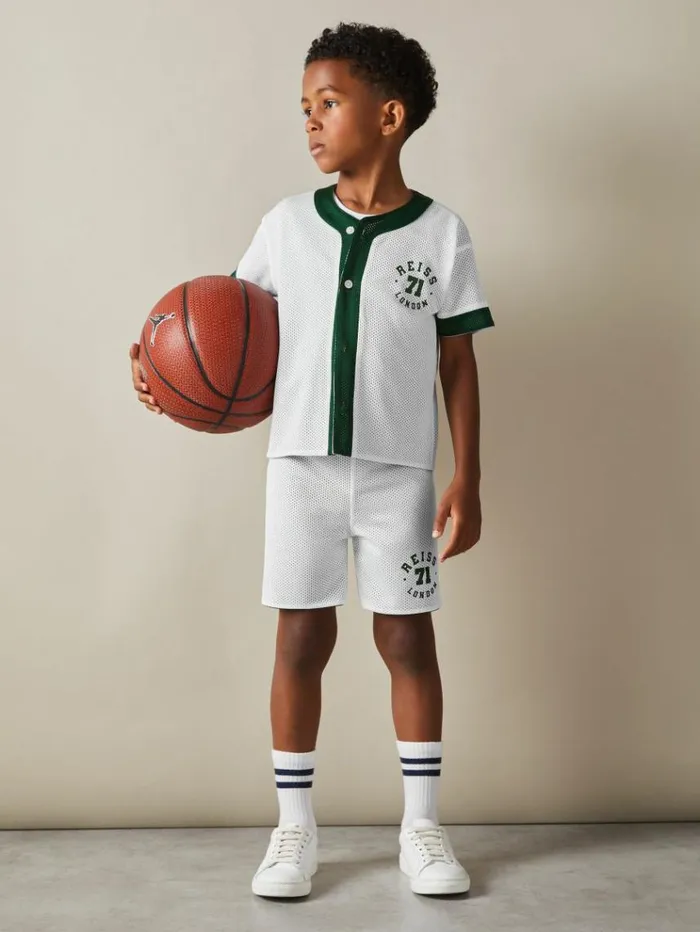 REISS Shirts Children Airtex Reversible Baseball Shirt Dark Greenoptic White