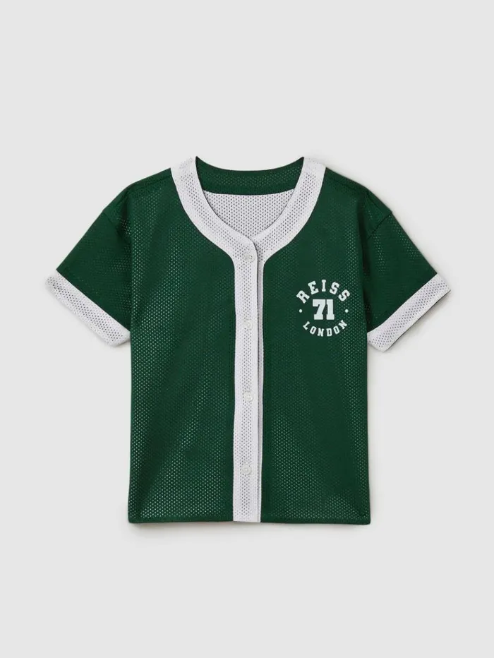 REISS Shirts Children Airtex Reversible Baseball Shirt Dark Greenoptic White