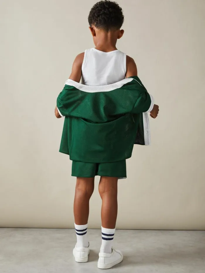 REISS Shirts Children Airtex Reversible Baseball Shirt Dark Greenoptic White