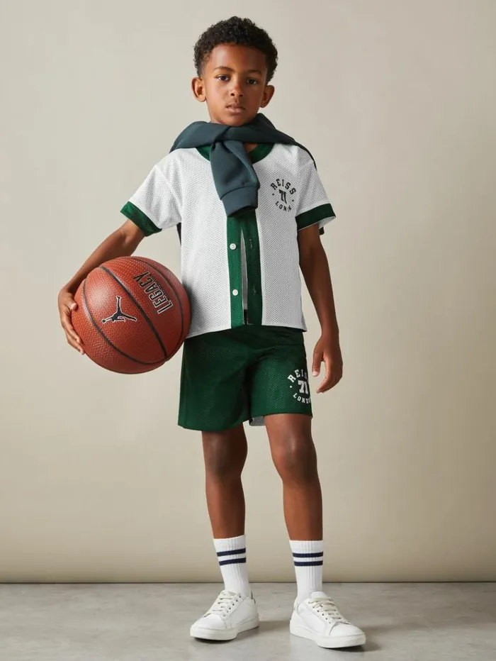 REISS Shirts Children Airtex Reversible Baseball Shirt Dark Greenoptic White