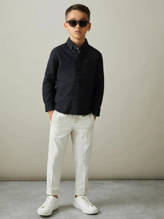 REISS Shirts Children Button Down Oxford Shirt Navy