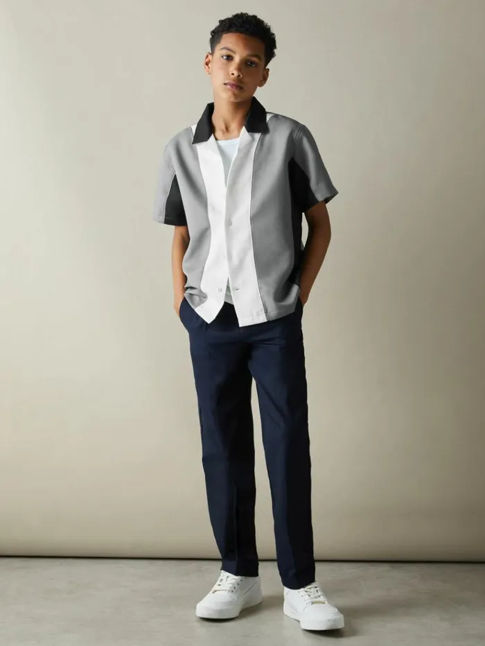 REISS Shirts Children Colourblock Cuban Collar Shirt Blue