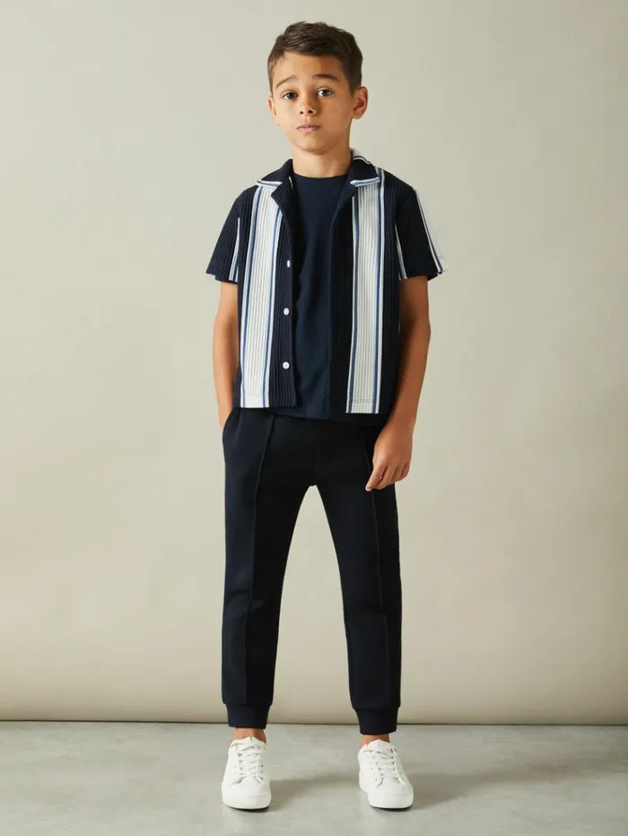 REISS Shirts Children Ribbed Cuban Collar Shirt Navyoff Whiteairforce Blue