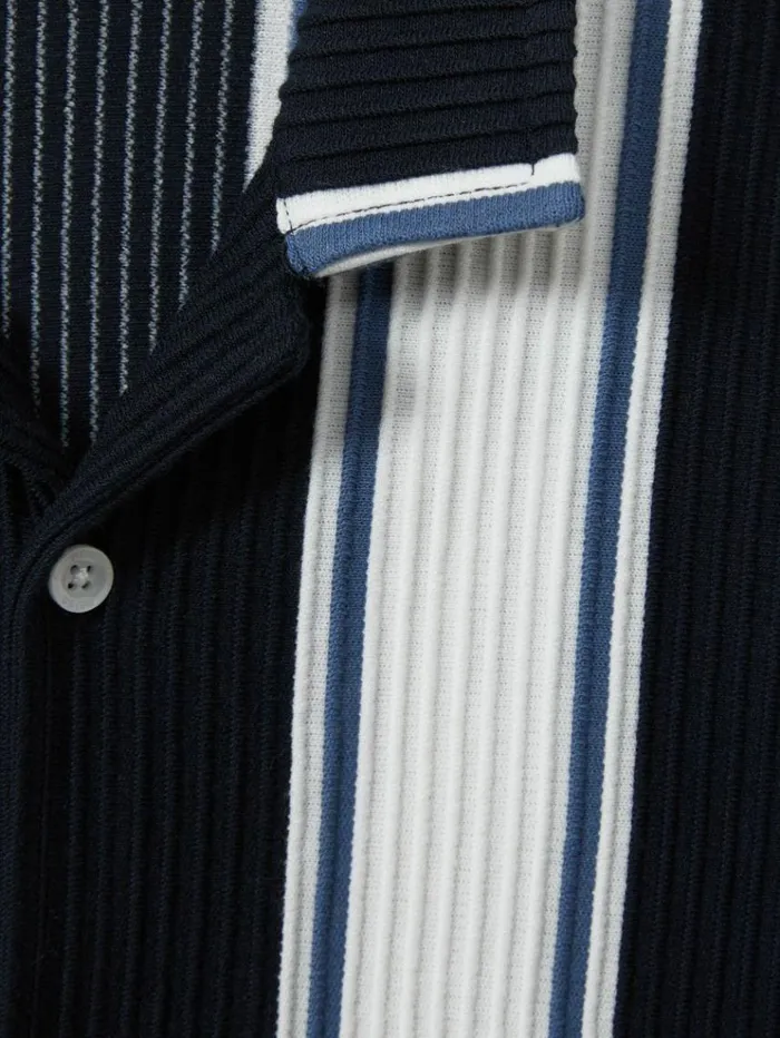 REISS Shirts Children Ribbed Cuban Collar Shirt Navyoff Whiteairforce Blue