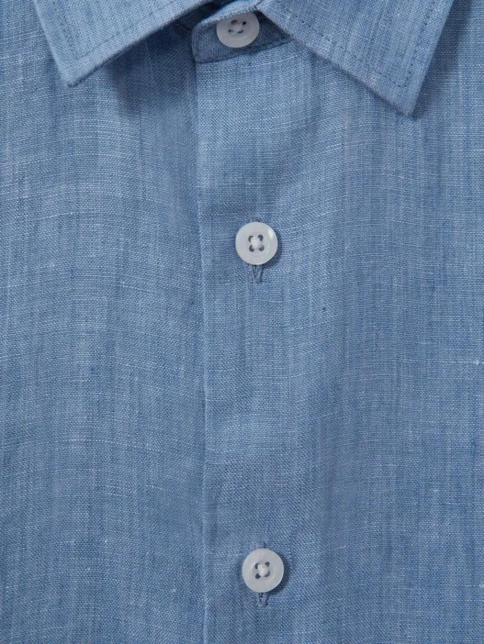 REISS Shirts Children Short Sleeve Linen Shirt Sky Blue