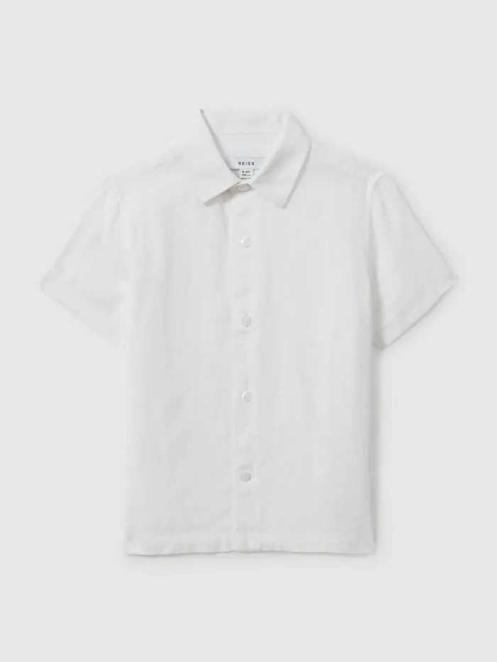 REISS Shirts Children Short Sleeve Linen Shirt White