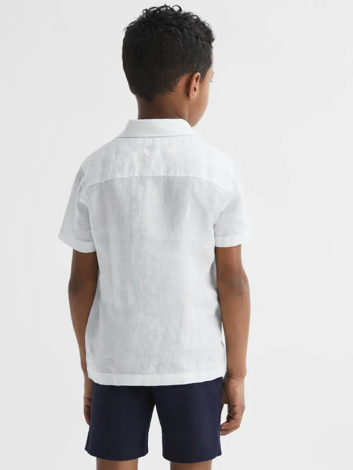 REISS Shirts Children Short Sleeve Linen Shirt White