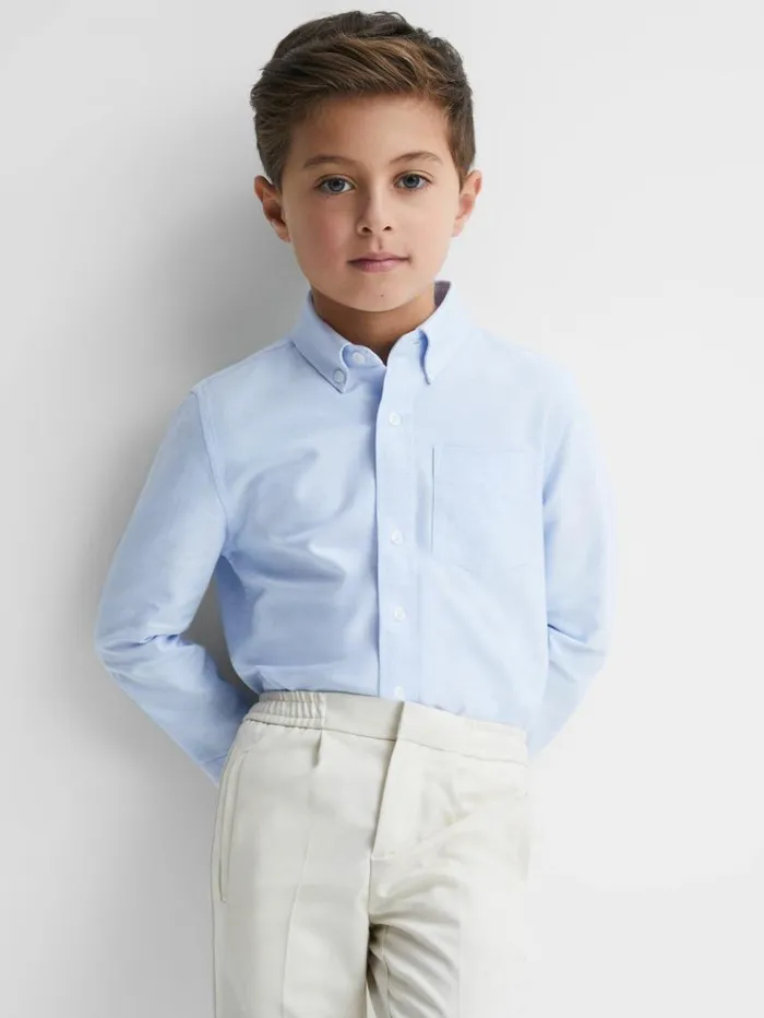 REISS Shirts Children Slim Fit ButtonDown Oxford Shirt Soft Blue