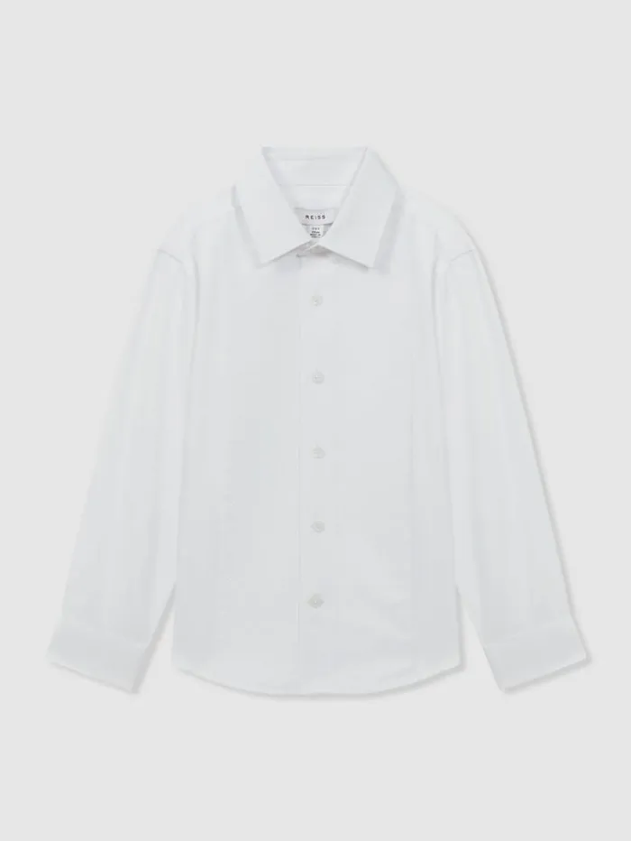 REISS Shirts Children Slim Fit Textured Bib Dinner Shirt White