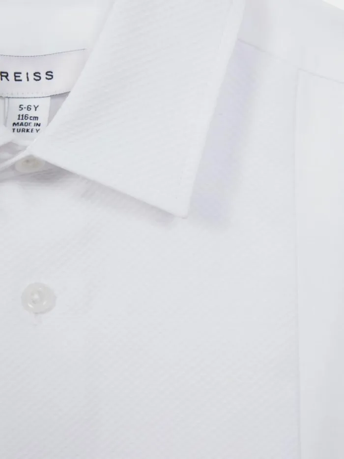 REISS Shirts Children Slim Fit Textured Bib Dinner Shirt White