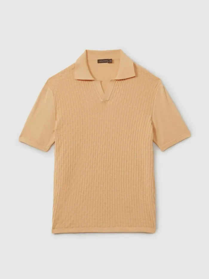 REISS Shirts Men Oscar Jacobson 100 Cotton OpenCollar Polo Shirt Sand