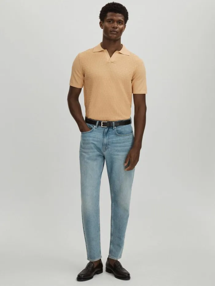 REISS Shirts Men Oscar Jacobson 100 Cotton OpenCollar Polo Shirt Sand