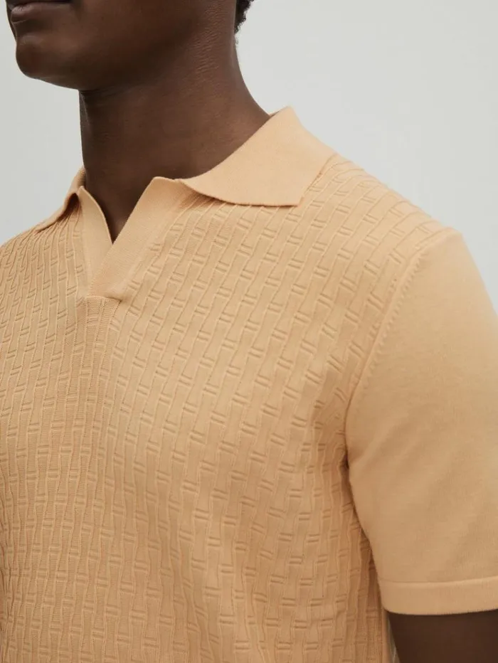 REISS Shirts Men Oscar Jacobson 100 Cotton OpenCollar Polo Shirt Sand
