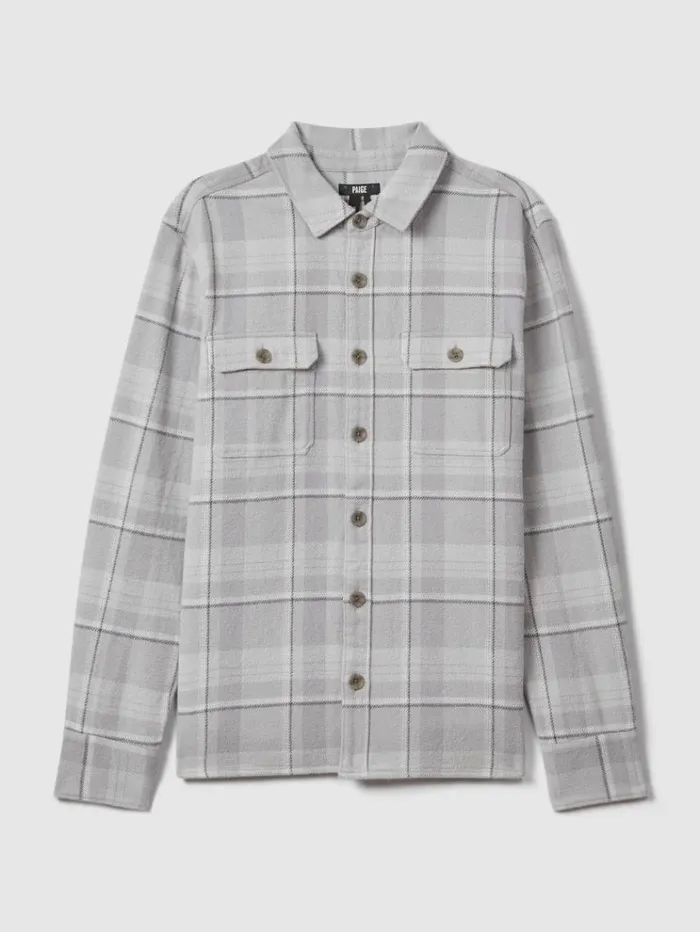 REISS Shirts Men Paige Cotton Checked Overshirt Grey